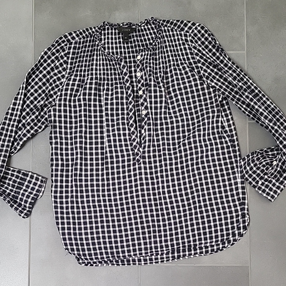J. Crew Black and Navy Gingham Blouse
